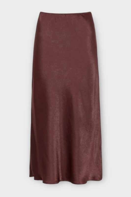 An'ge Galvina - Midi Φούστα με Εφέ Σατέν & Flare Γραμμή Καφέ