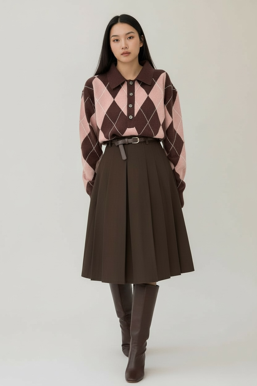 Charizma - Πλεκτό Πουλόβερ Ρόμβοι (Argyle) Ροζ