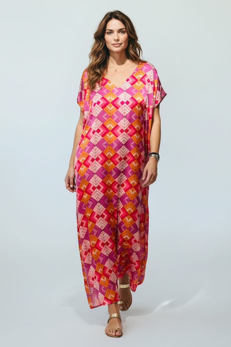 Anlyta - Oversized Καφτάνι Silk Touch Tally Candy Pink & Fuchsia