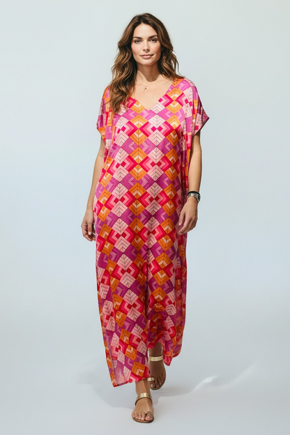Anlyta - Oversized Καφτάνι Silk Touch Tally Candy Pink & Fuchsia