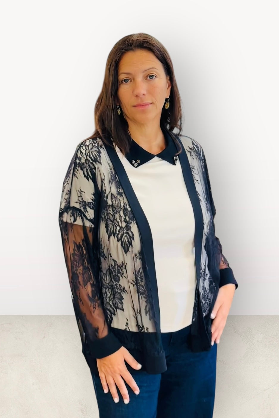 Figaro - Ζακέτα Δαντέλα με Μακρύ Μανίκι χωρίς Κουμπιά