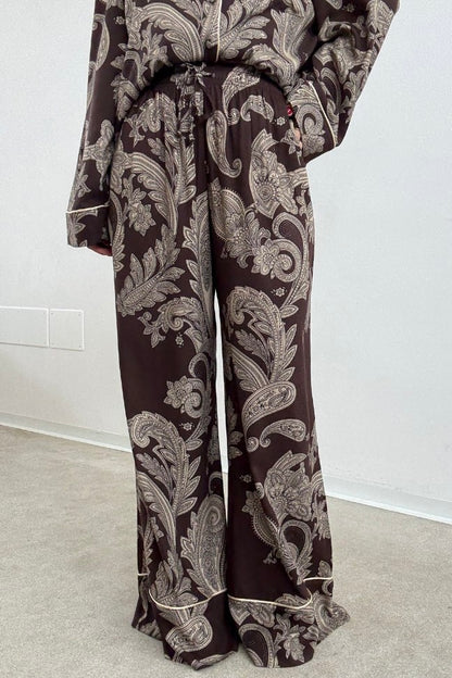 Lumina - PJ Chic Style Σετ Παντελόνα με Πουκαμίσα σε Λαχούρια Καφέ