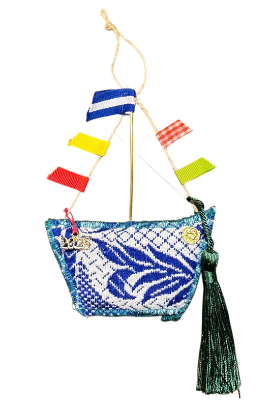 Maria Davilla - Χειροποίητο Καραβάκι από Υφαντό Με Σημαιάκια Μπλε & Γαλάζιο