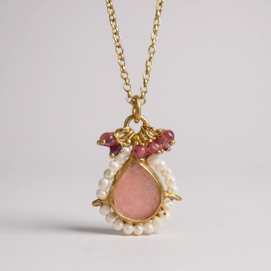 Tonia Makri - Χειροποίητο Επίχρυσο Ασημένιο Κολιέ με ημιπολύτιμους λίθους