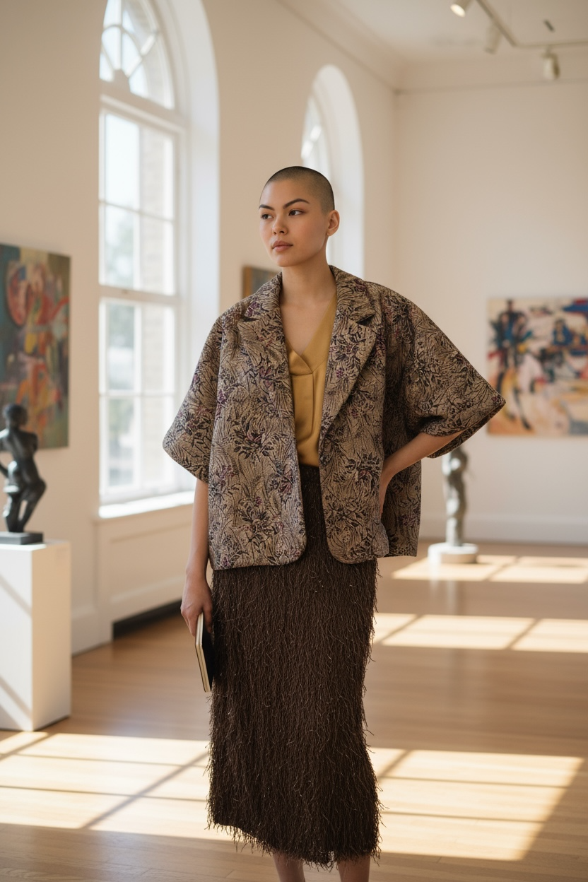 Charizma - Φούστα Pencil Χνουδωτή & Σκίσιμο Καφέ