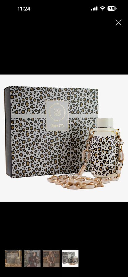 Yoko - Ισοθερμικό Μπουκάλι Leopard Blush 350ml με Διακοσμητική Αλυσίδα Gift Box