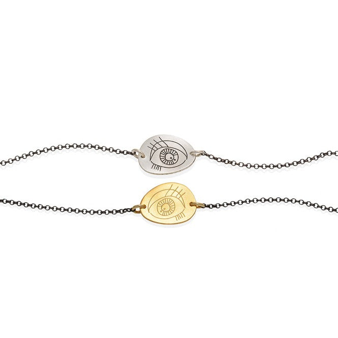 Pavlina Verouki Classic Eyes - Χειροποίητο Ασημένιο Βραχιόλι  Βότσαλο Μάτι Μεγάλο