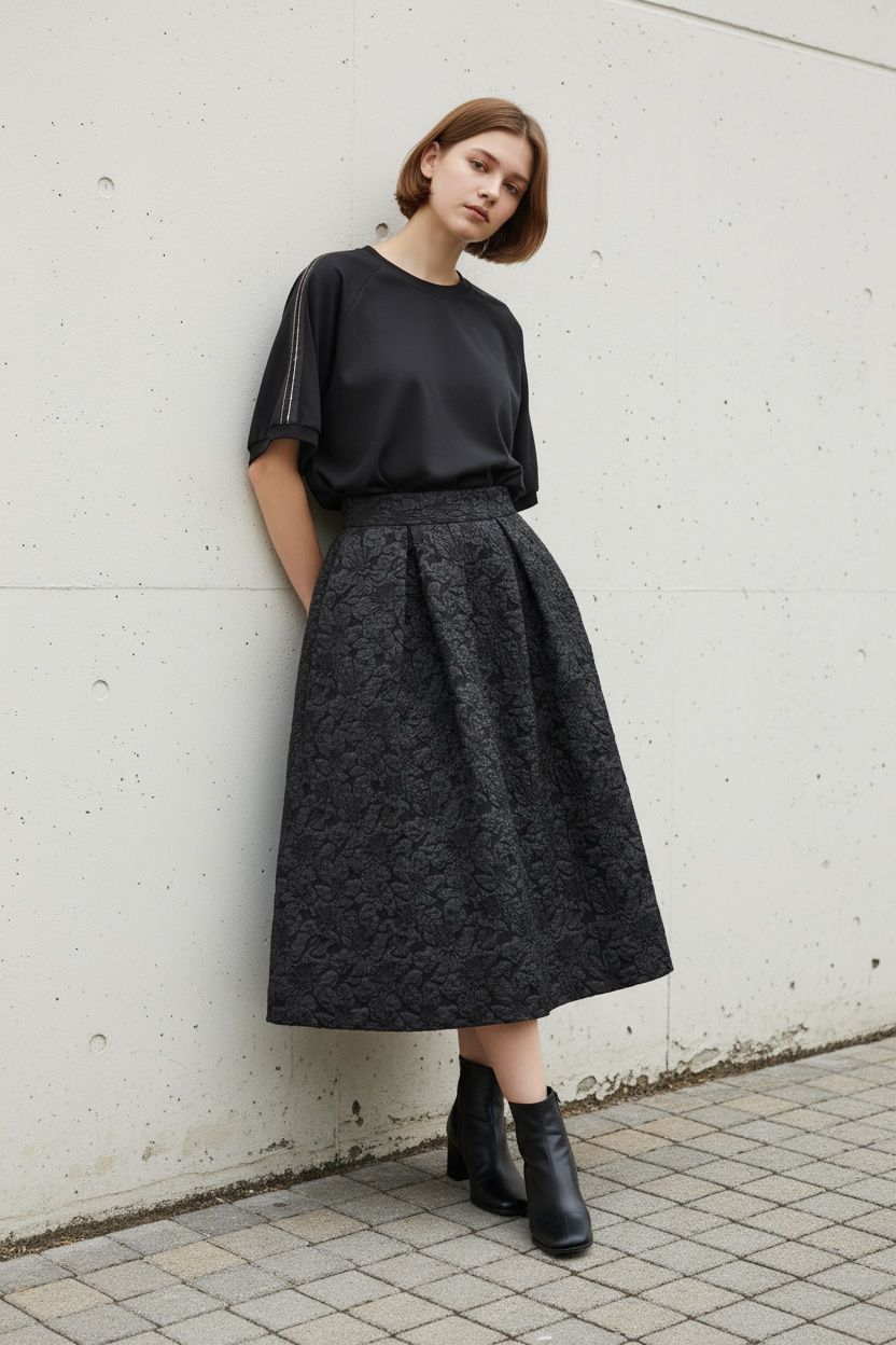 Charizma - Φούστα Royal Party Ζακάρ με Λουλούδια Μαύρη