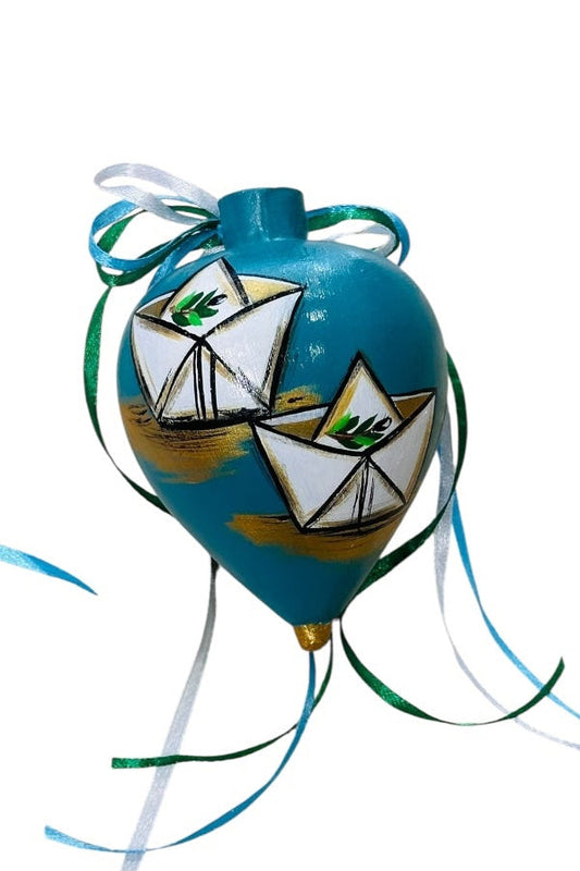 Οδυσσέας Μιχελάκος - Χειροποίητη Κεραμική Σβούρα Μικρή Ζωγραφισμένη στο Χέρι Γαλάζια