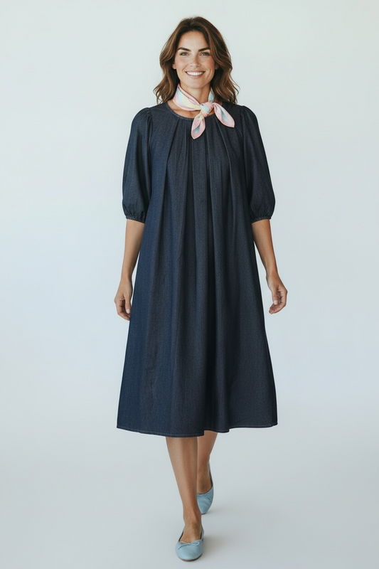 Charizma- Τζιν μακρύ φόρεμα oversized με κοντά balloon μανίκια