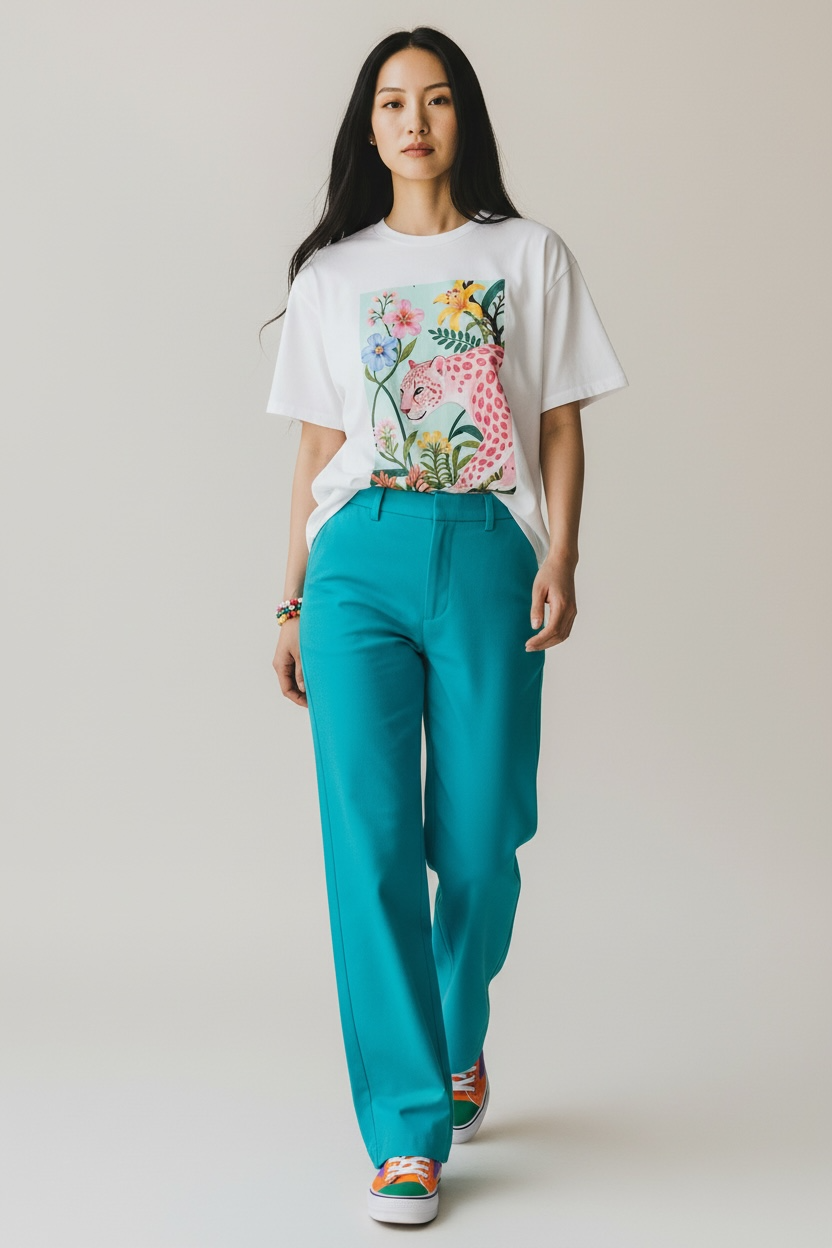 Charizma - Oversized Μακό T-shirt Flower Power Panther