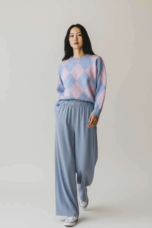 Charizma - Φαρδιά Παντελόνα με Αέρινο Ύφασμα, Τσέπες & Λάστιχο στη Μέση Γαλάζια