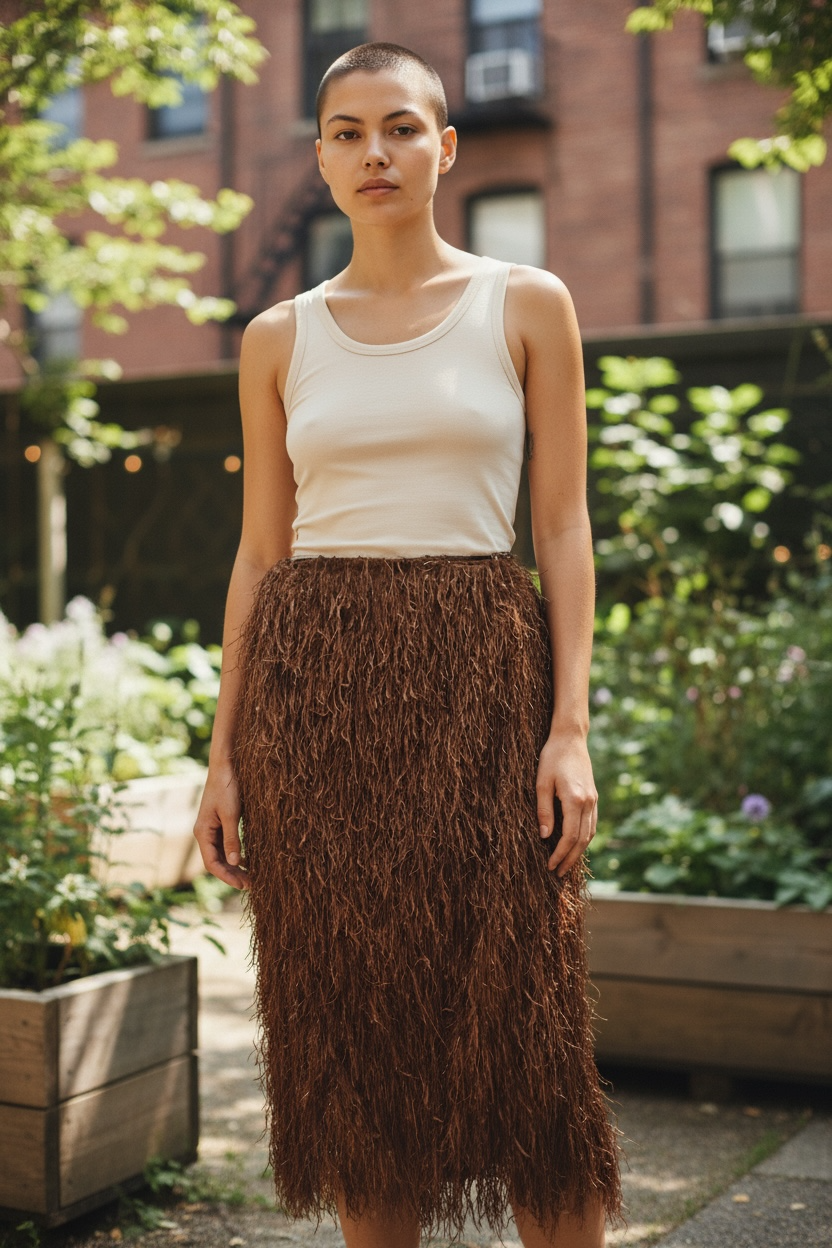 Charizma - Φούστα Pencil Χνουδωτή & Σκίσιμο Καφέ