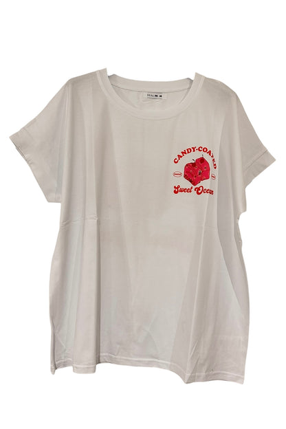 Charizma - Λευκό Μακό T- shirt Oversized Με Στάμπα Candy Coated