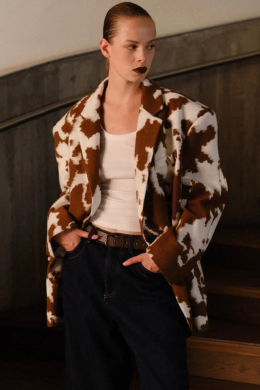 Lumina - Oversize Animal Print Σακάκι σε Καφέ & Εκρού