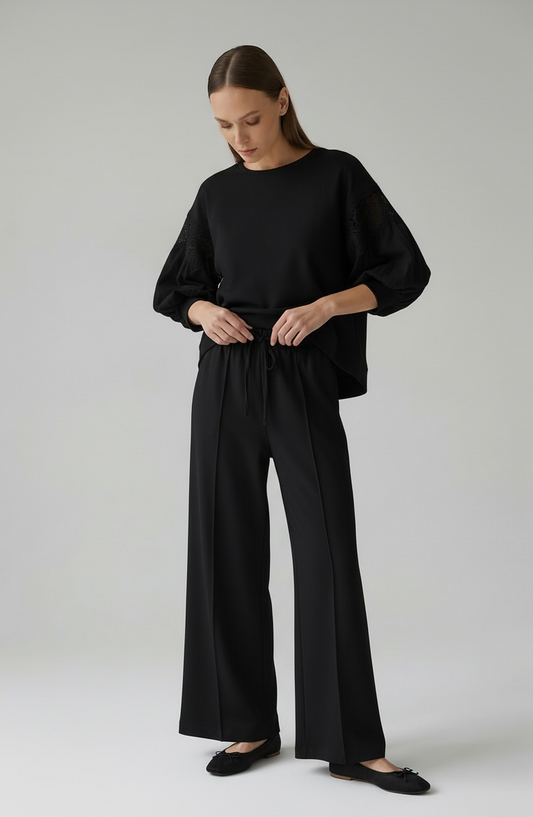 Figaro - Μαύρη Φαρδιά Παντελόνα με Λάστιχο