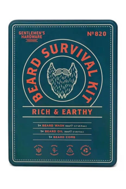 Gentlemen's Hardware Beard Survival Kit –  Σετ Περιποίησης Γενειάδας σε Μεταλλικό Κουτί