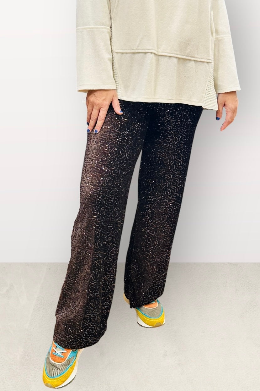 Charizma - Βελούδινη Παντελόνα με Παγιέτες & Ελαστική Μέση Καφέ