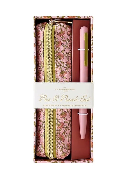 Designworks A Dopo Pink Vintage Floral – Σετ Στυλό & Θήκης από Vegan Leather