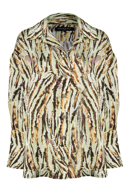 C9 Cloud 9 Desert Bloom  -  Σετ Πράσινο Animal Printed Oversized Πουκάμισο & Παντελόνι