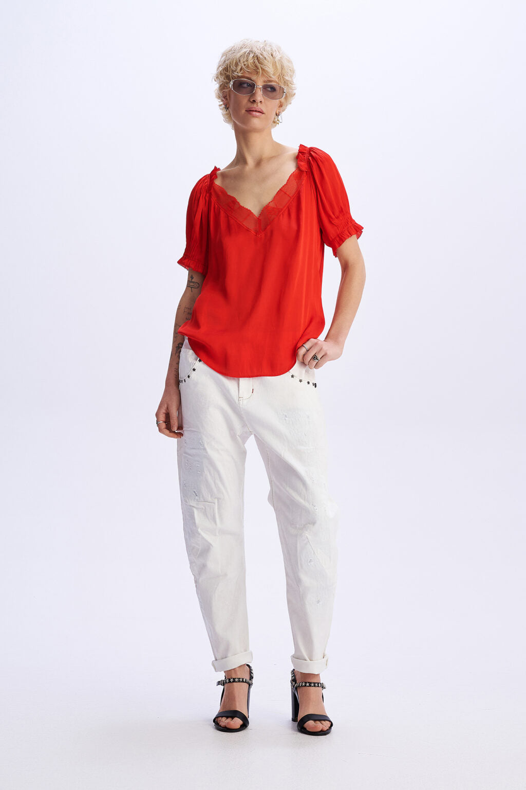 C9 Cloud 9 Sonic Revolution - Κόκκινο Τοπ με σατέν υφή και κοντό μανίκι