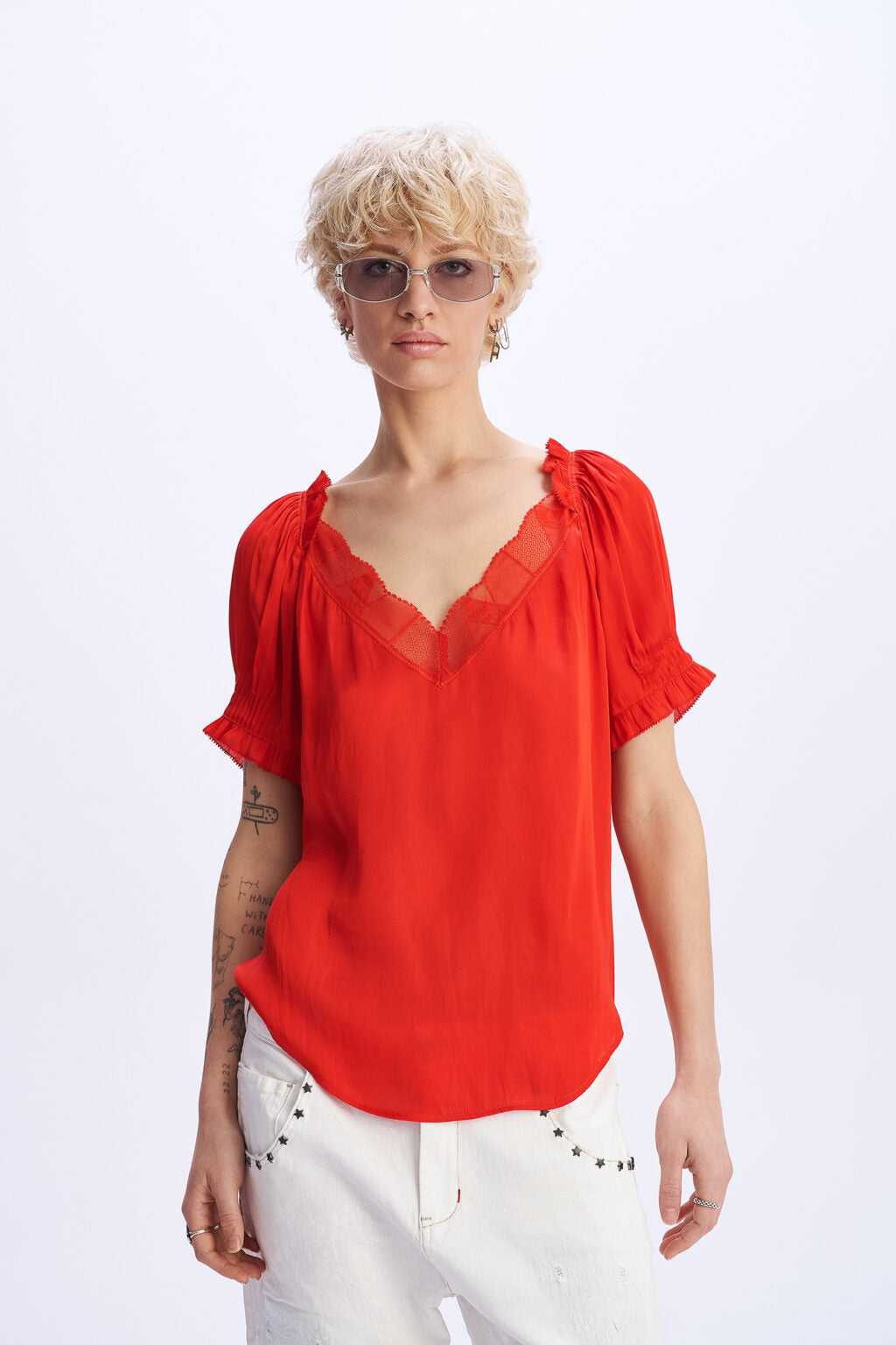 C9 Cloud 9 Sonic Revolution - Κόκκινο Τοπ με σατέν υφή και κοντό μανίκι