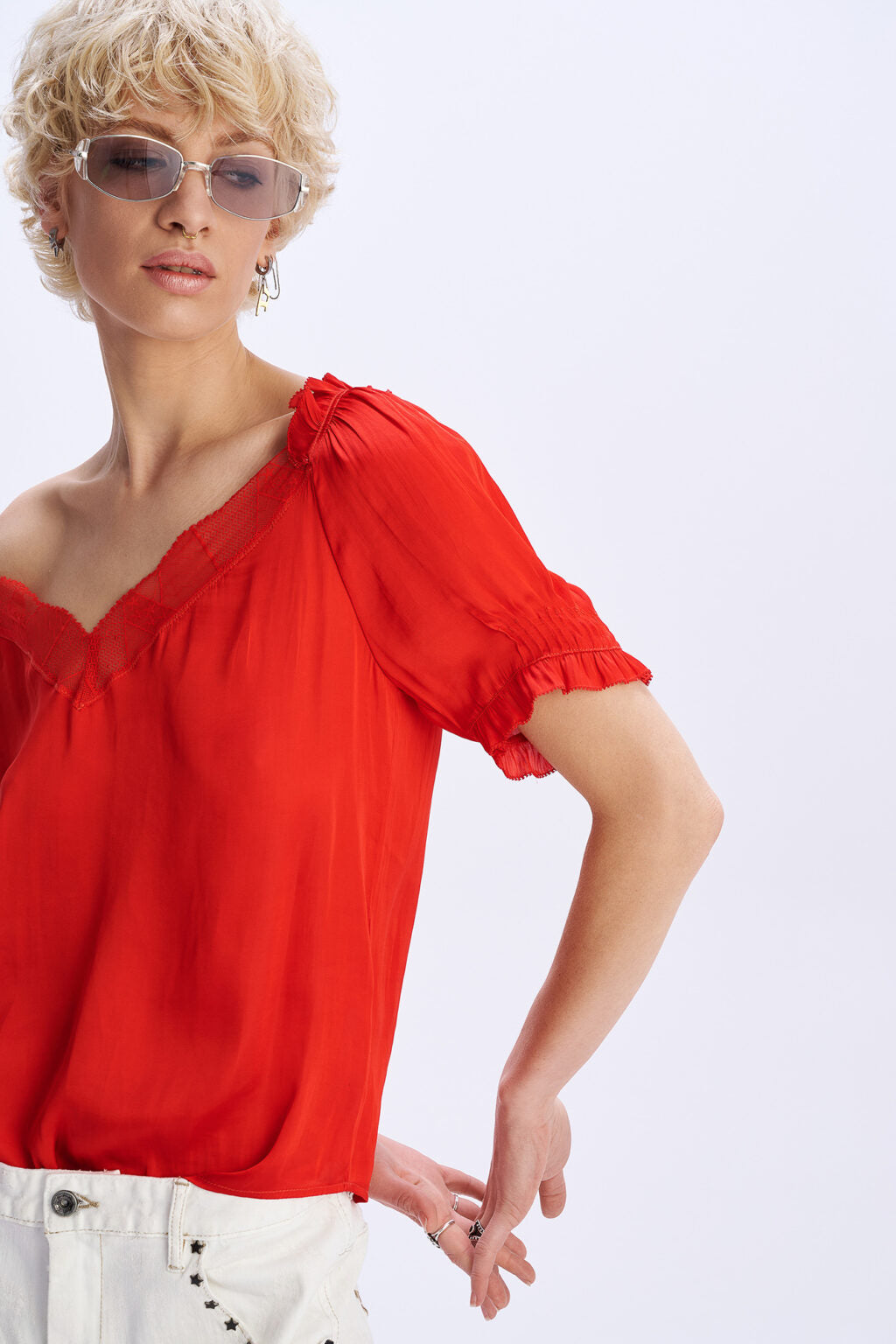 C9 Cloud 9 Sonic Revolution - Κόκκινο Τοπ με σατέν υφή και κοντό μανίκι