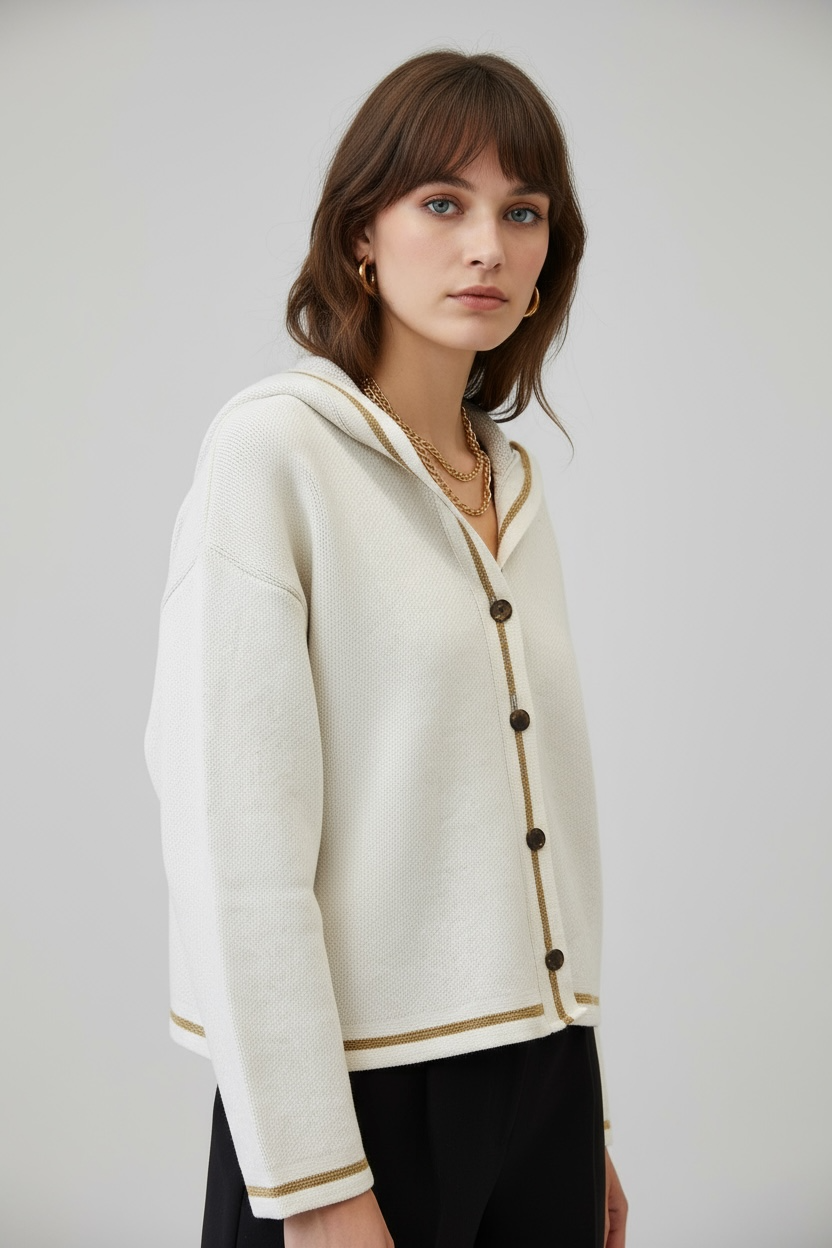 Figaro - Πλεκτή Κοντή Ζακέτα Hoddie Knit Μπεζ