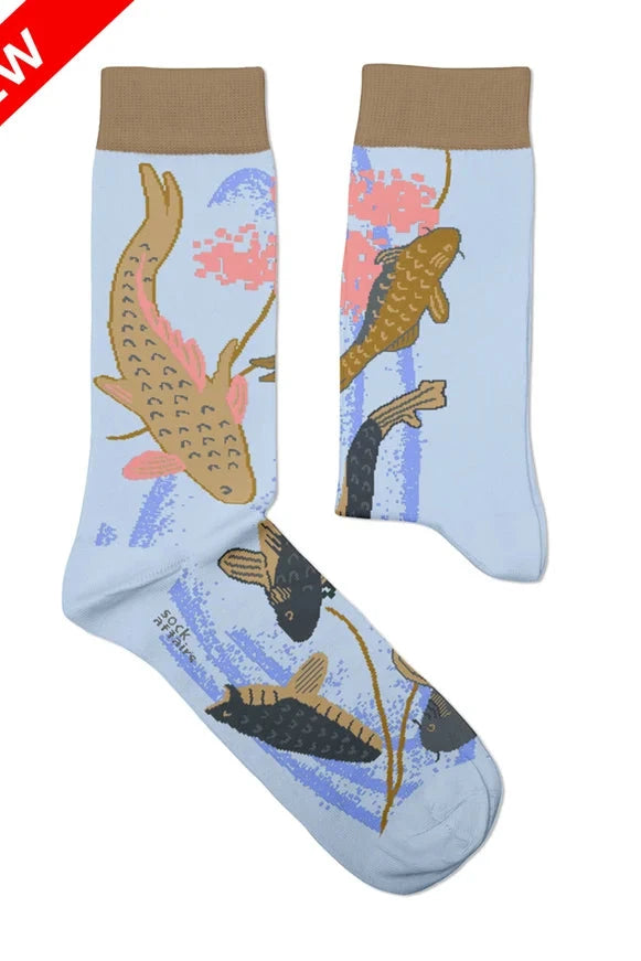 Sock Affairs - Carps Swimming Beneath a Wisteria Arbor by Tsukioka Yoshitoshi