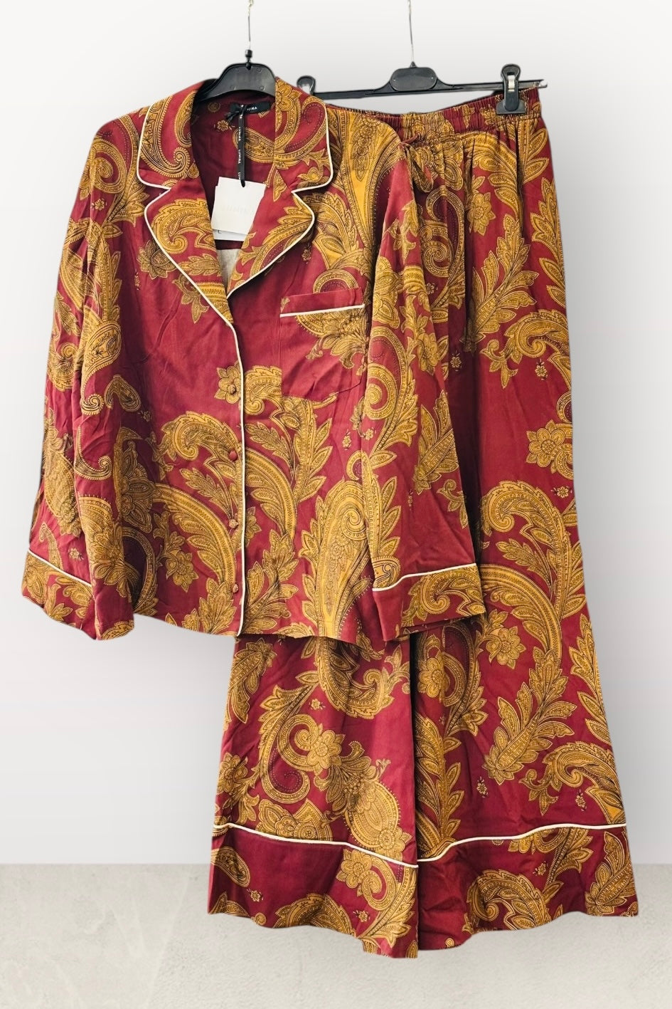 Lumina - PJ Chic Style Σετ Παντελόνα με Πουκαμίσα σε Λαχούρια Μπορντώ