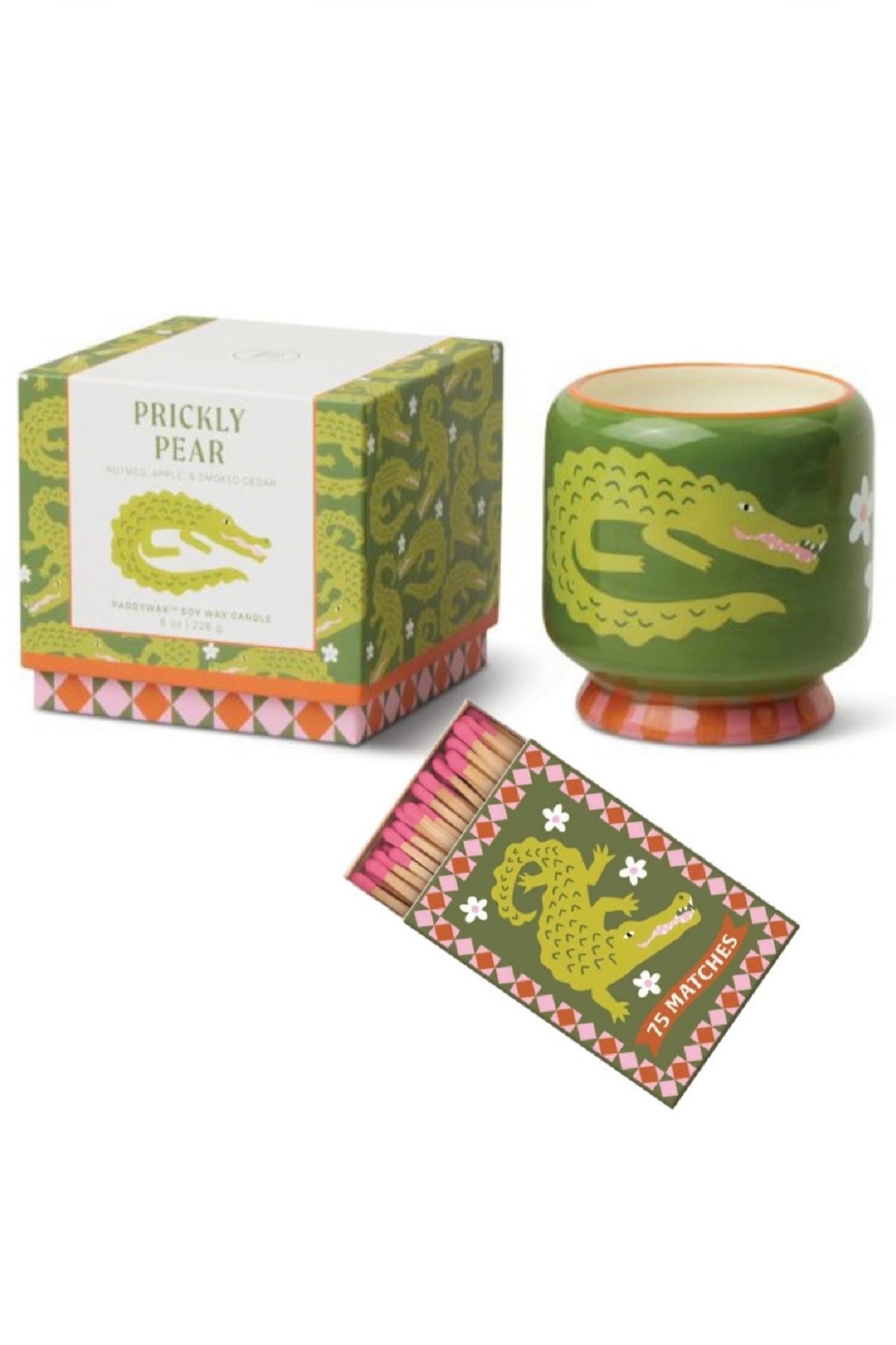 Paddywax A dopo Crocodile - Κεραμικό κερί σόγιας, Prickly Pear 226gr & Σπίρτα 75 τεμ