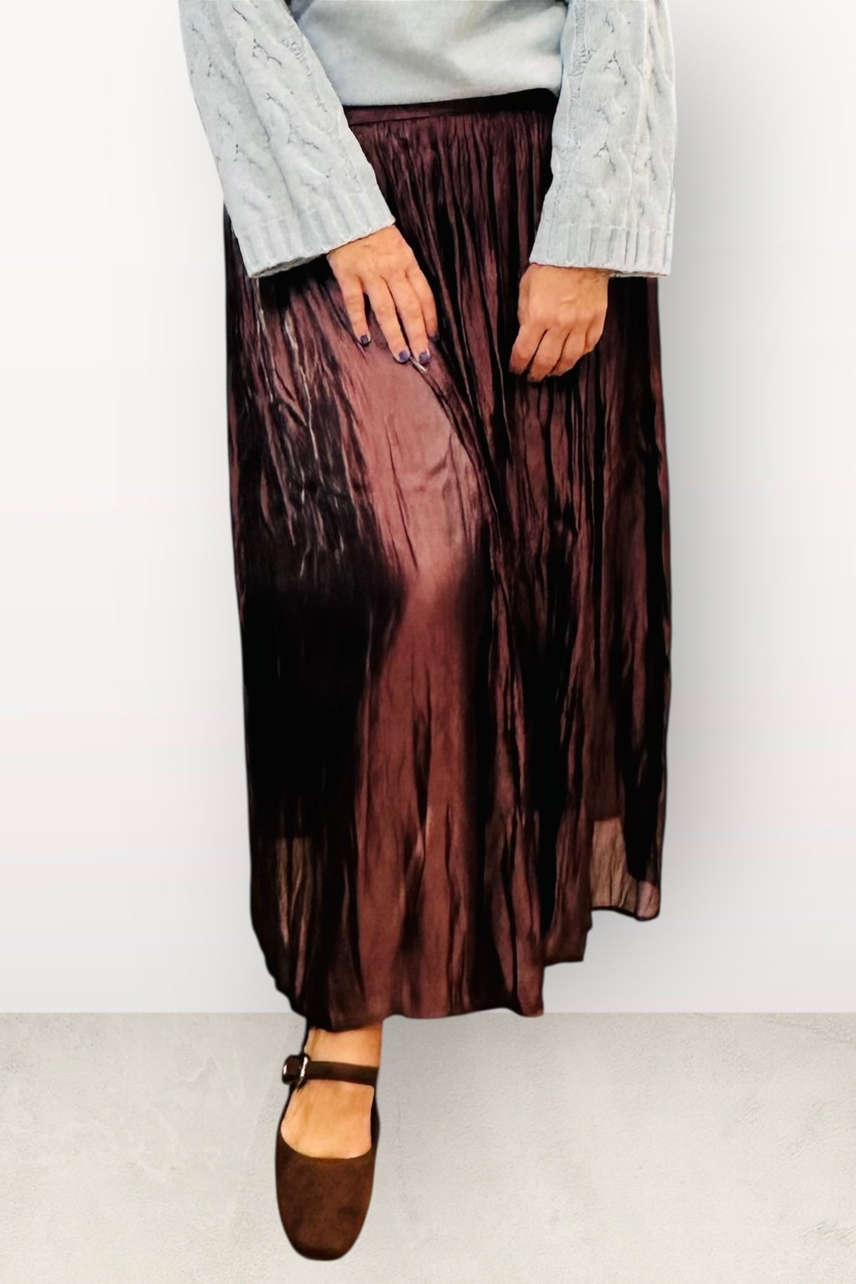 Charizma - Πλισέ Φούστα με Μεταλιζέ Απόχρωση Καφέ