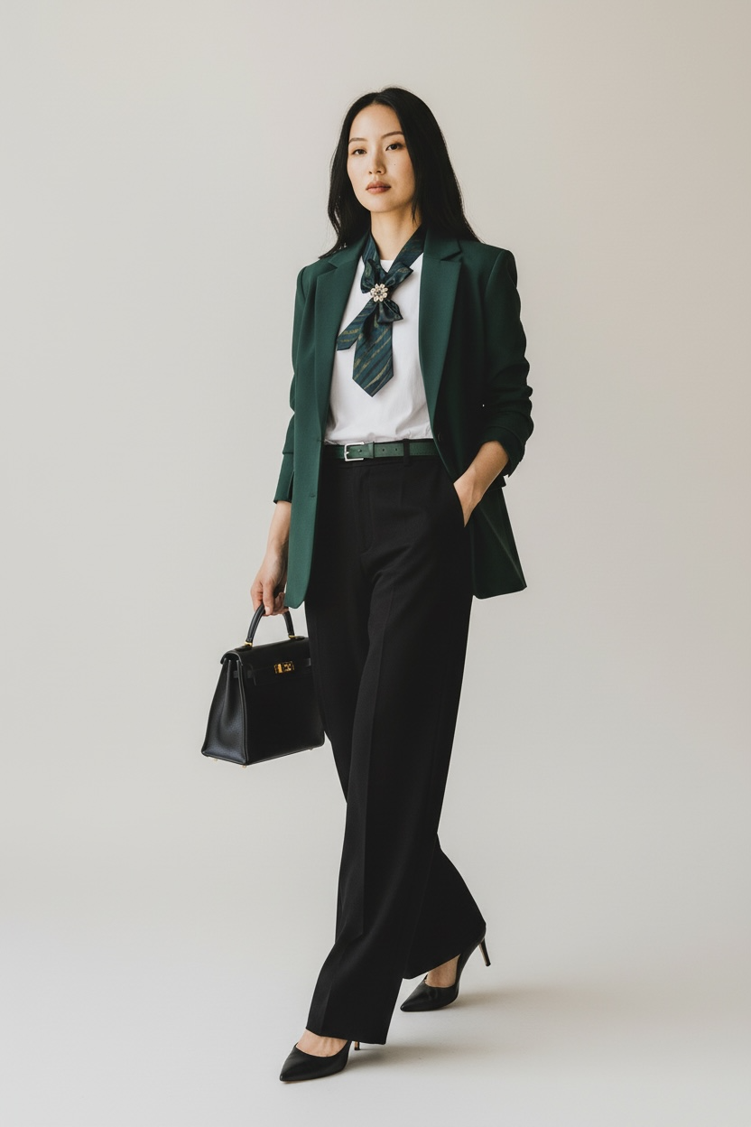 My Dandy- Ascot Necktie Emerald Noir