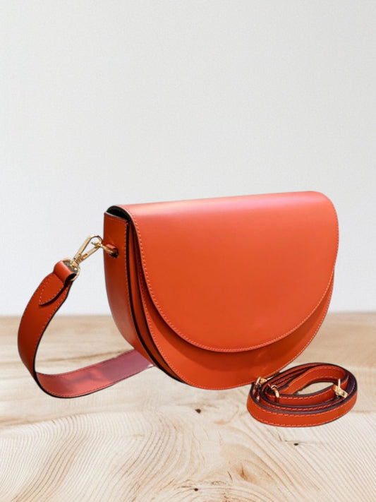 Loet - Δερμάτινη τσάντα ημικύκλιο με 2 λουράκια πορτοκαλί