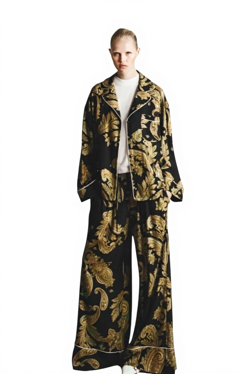 Lumina - PJ Chic Style Σετ Παντελόνα με Πουκαμίσα σε Λαχούρια Μαύρο