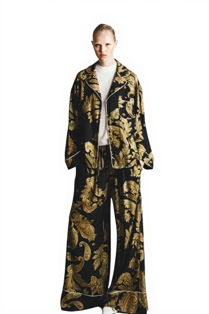 Lumina - PJ Chic Style Σετ Παντελόνα με Πουκαμίσα σε Λαχούρια Μαύρο
