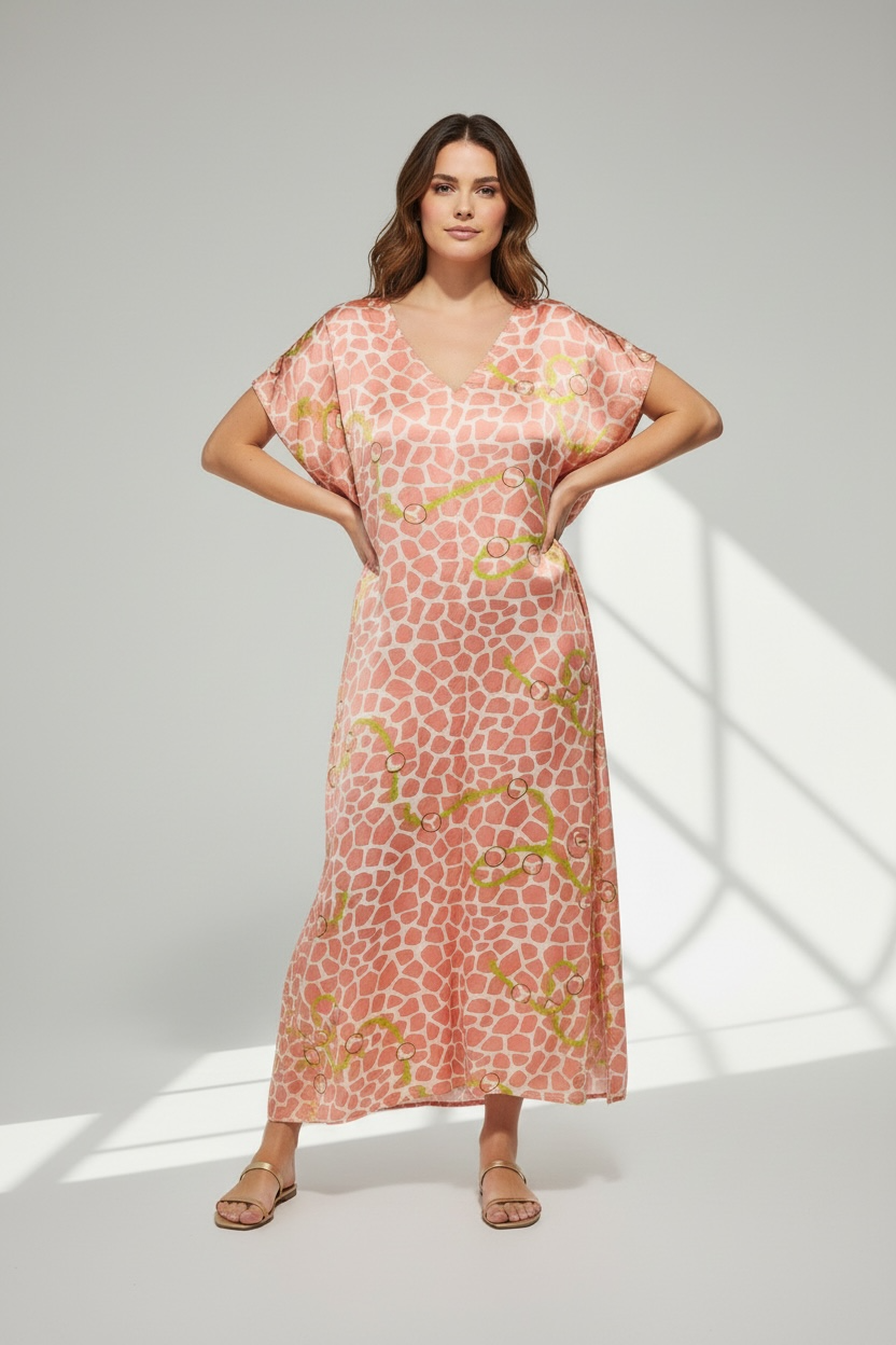 Anlyta - Oversized Καφτάνι Silk Touch  Pop Cheetah Pink