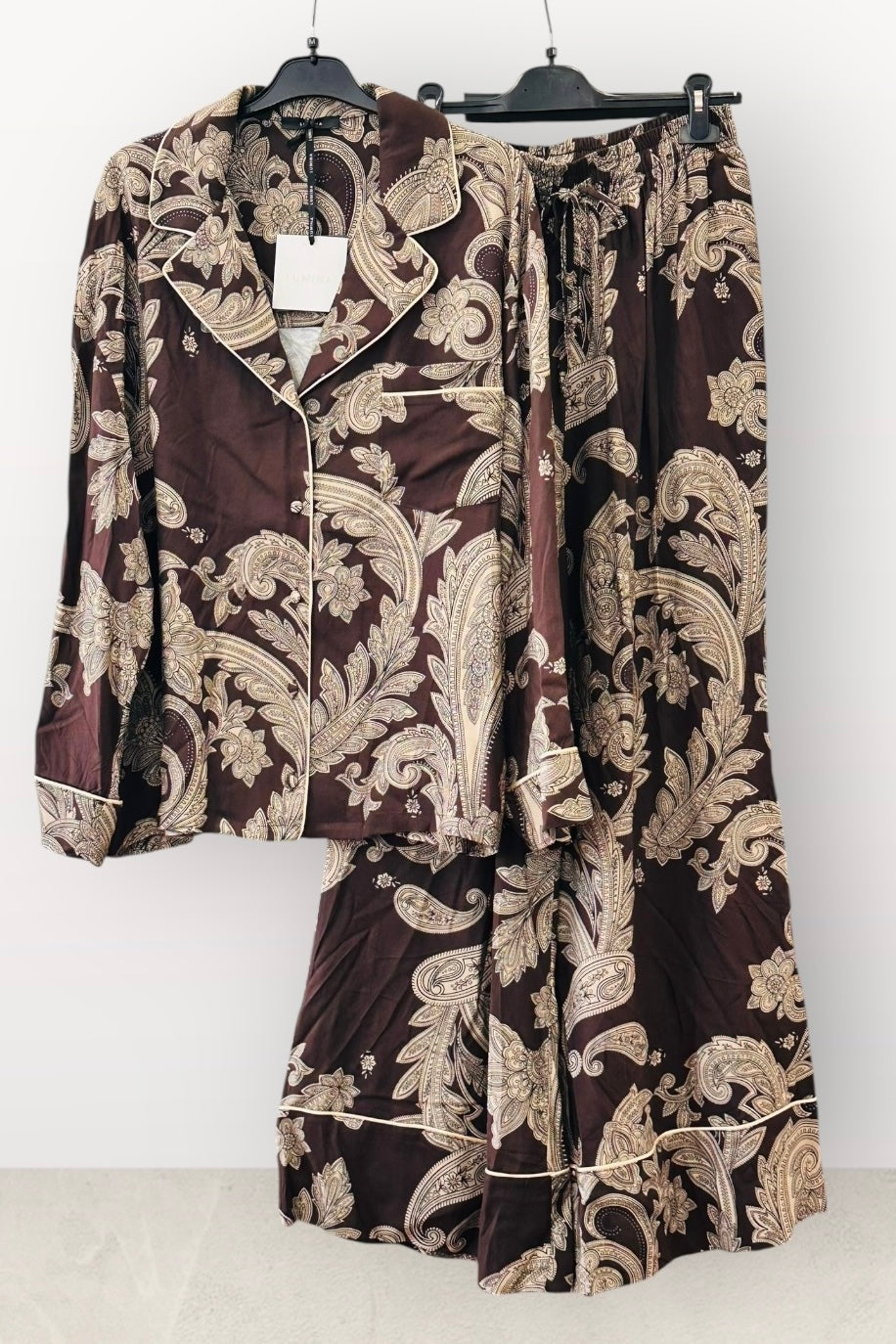 Lumina - PJ Chic Style Σετ Παντελόνα με Πουκαμίσα σε Λαχούρια Καφέ