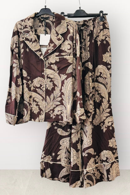 Lumina - PJ Chic Style Σετ Παντελόνα με Πουκαμίσα σε Λαχούρια Καφέ