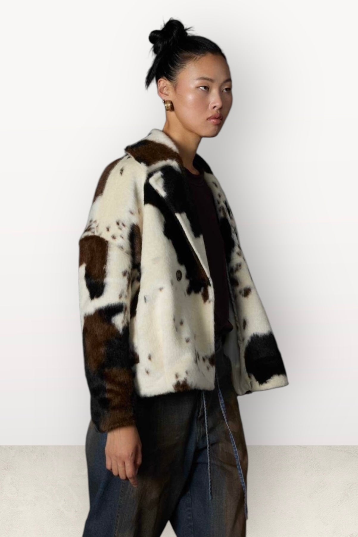 Charizma - Κοντό Πανωφόρι Pony skin με Φαρδιά Γραμμή