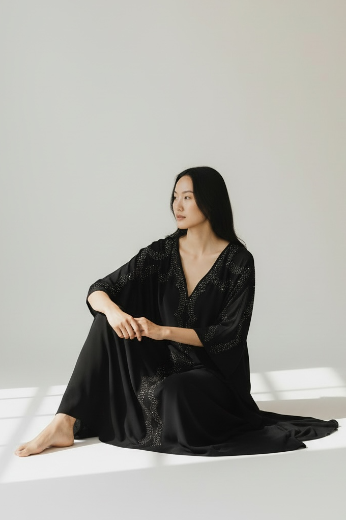 Charizma - Καφτάνι Με Διακοσμητικά Στρας & Αέρινη Γραμμή Μαύρο