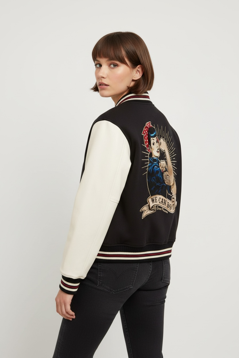 Queen Kerosin - Κολεγιακό Τζάκετ «We Can Do It» Μαύρο