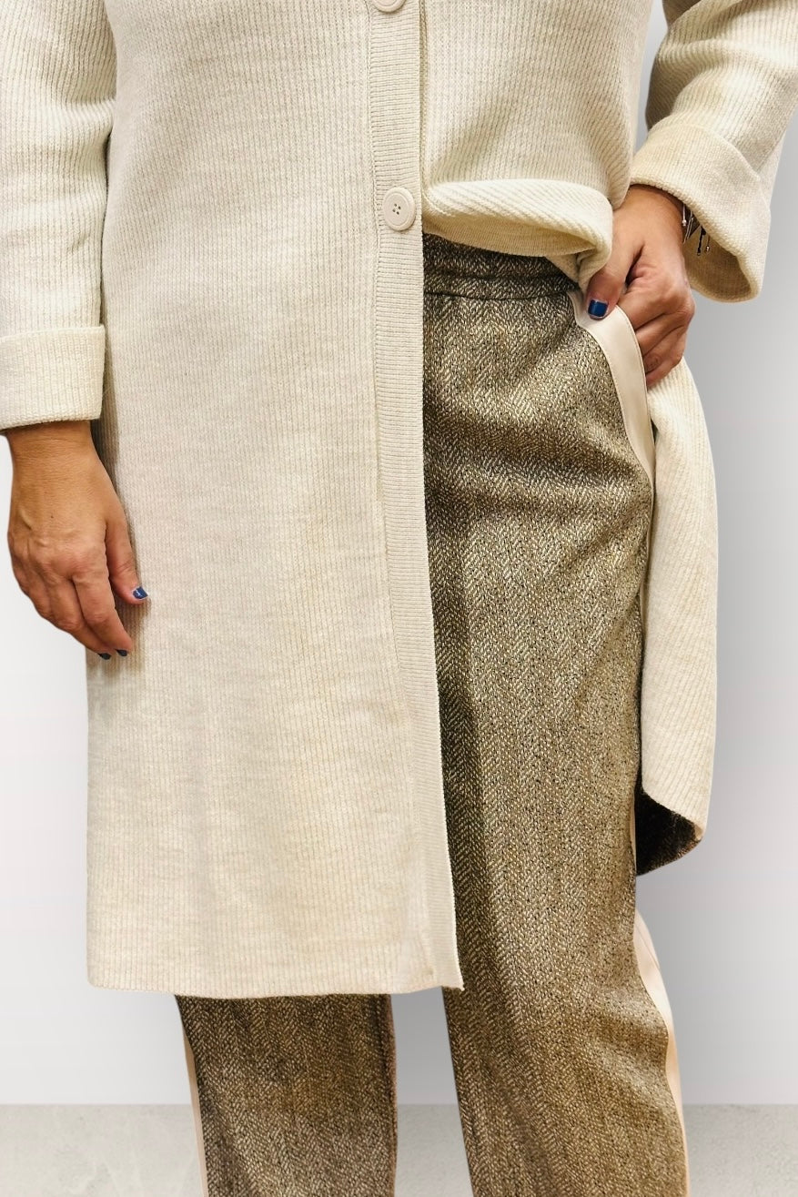 Figaro - Ψηλόμεσο Μπεζ Ψαροκόκαλο Παντελόνι με Ρίγα στο Πλάι και Λάστιχο