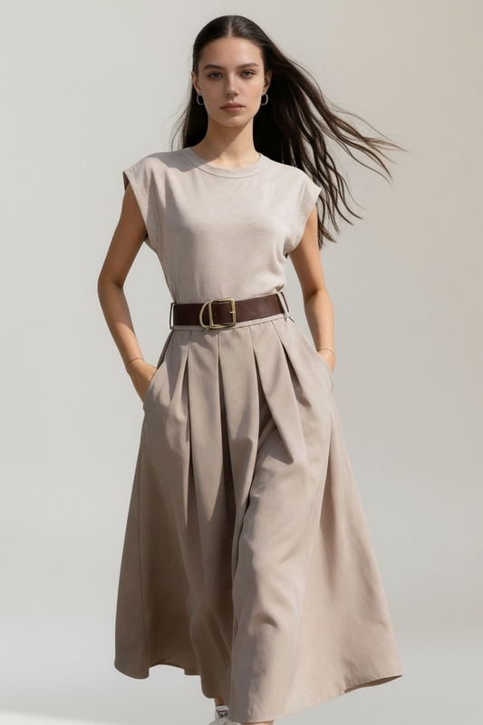 Charizma - Φούστα Μακριά Με Πιέτες Εκρού