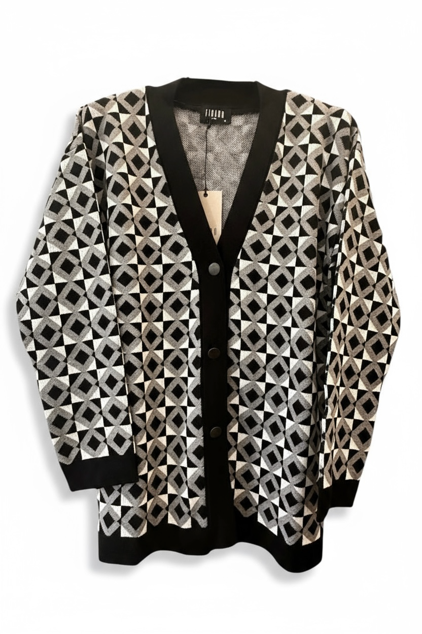 Figaro - Μπλούζα - Ζακέτα Μακριά Πλεκτή με Γεωμετρικό Μοτίβο