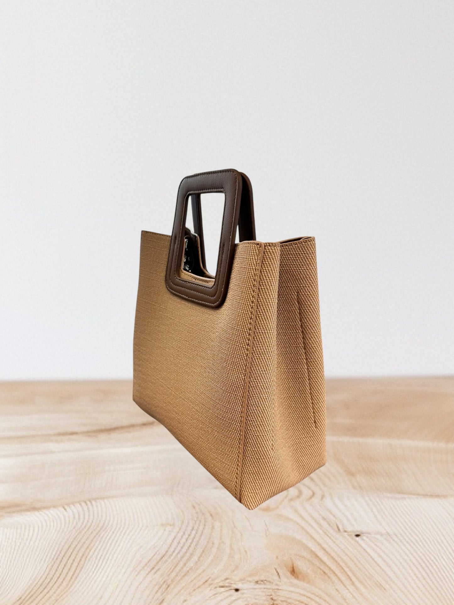 Charizma - Τσάντα Χειρός, Ώμου & Χιαστί σε Μόκα Υφασμάτινη Υφή με Τετράγωνη Λαβή