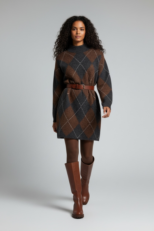 Charizma - Φόρεμα Καρό (Argyle) Μάλλινο Γκρι