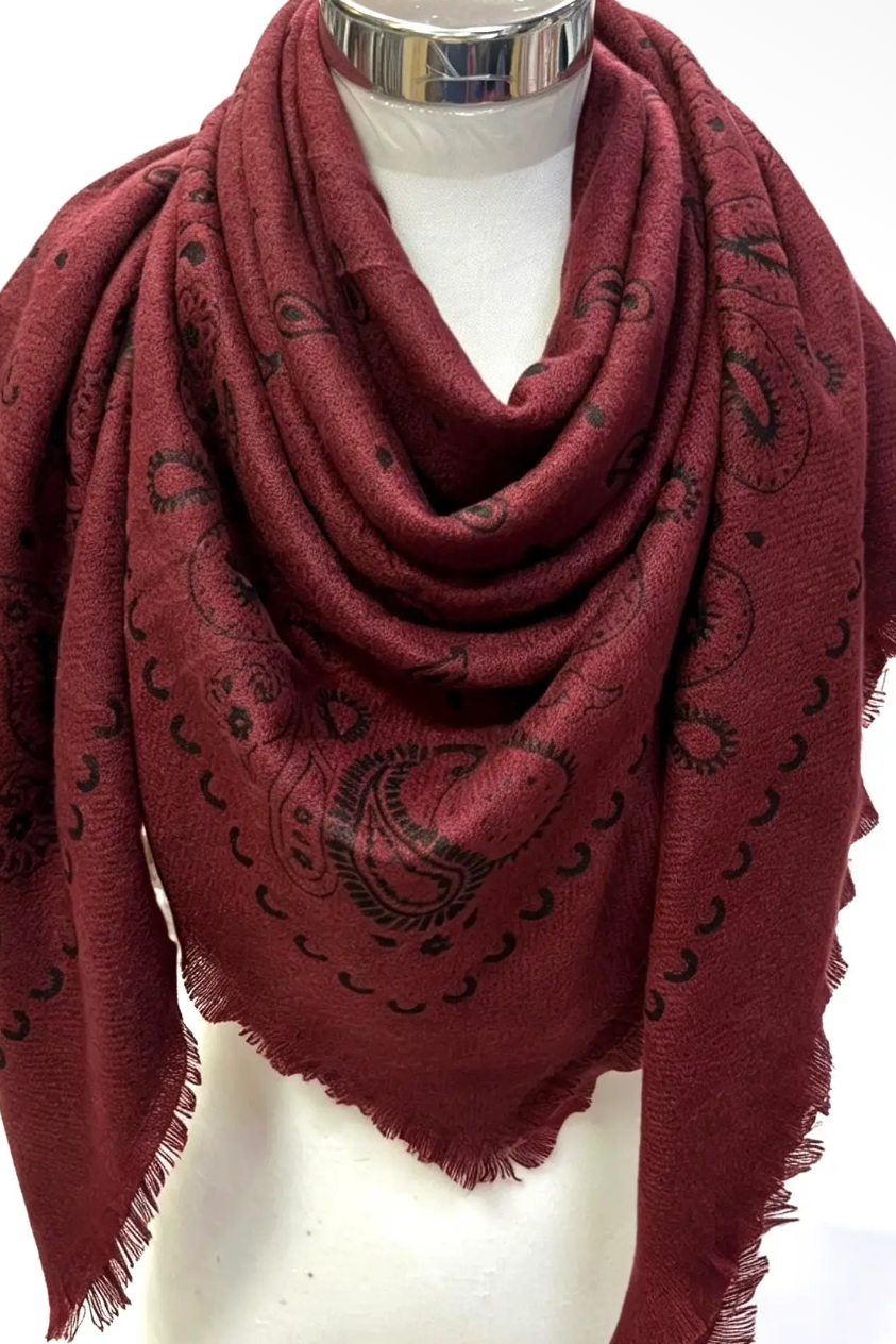 Lineta - Μεγάλο Τετράγωνο Μαντήλι Bordeaux Bandana 135x135cm