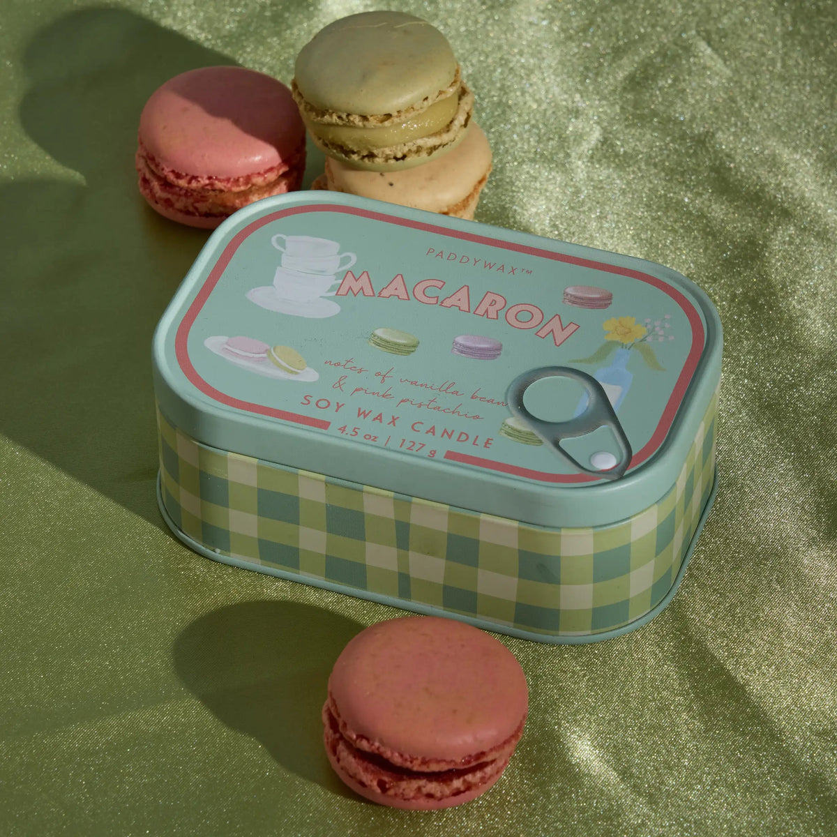 Paddywax Bistro Macaron - Φυτικό Κερί 127gr σε μεταλλικό δοχείο-κονσέρβα Amber & Pistachio