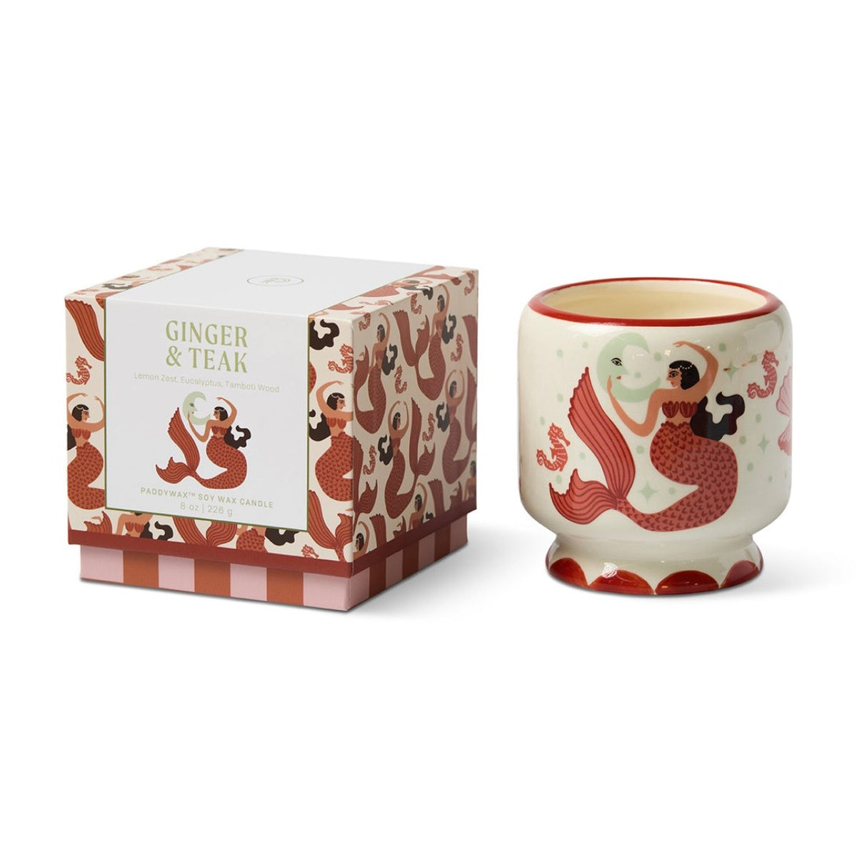 Paddywax Adopo Mermaid & Moon - Κεραμικό κερί σόγιας, Ginger & Teak  226gr & Σπίρτα 75 τεμ